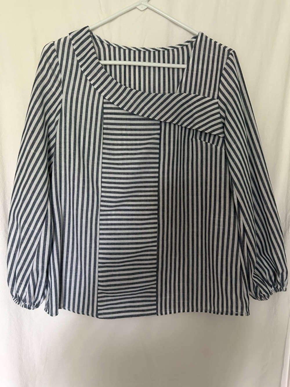 Asymmetric Black & White Striped Women's Blouse
